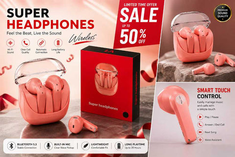 Super Headphones Wireless Bluetooth Earbuds with Charging Case My Store