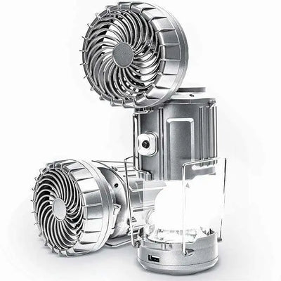 6-in-1 Portable Camping Lantern – Solar Rechargeable LED Light with Fan