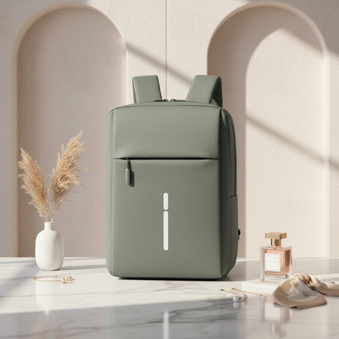 gray bag pack with white strip